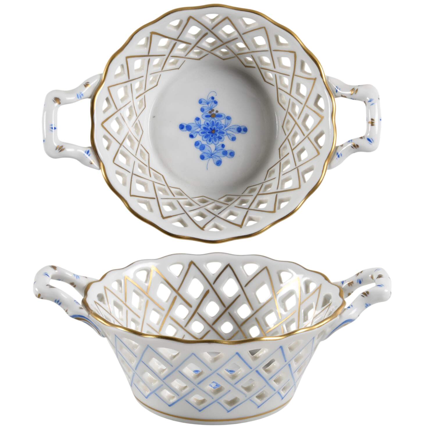 Blue Garden (Wb) Medium Open Weave Basket with Handle by Herend-1