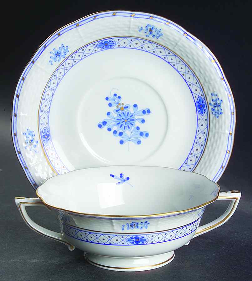 Blue Garden (Wb) Footed Cream Soup Bowl & Saucer Set by Herend-1