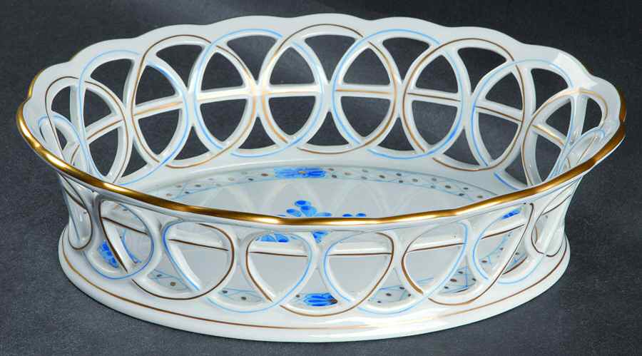 Blue Garden (Wb) 8" Oval Open Weave Basket by Herend-1