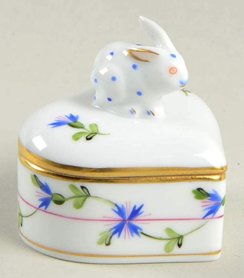 Blue Garland (PBG) Small Heart Shape Box & Lid by Herend-1