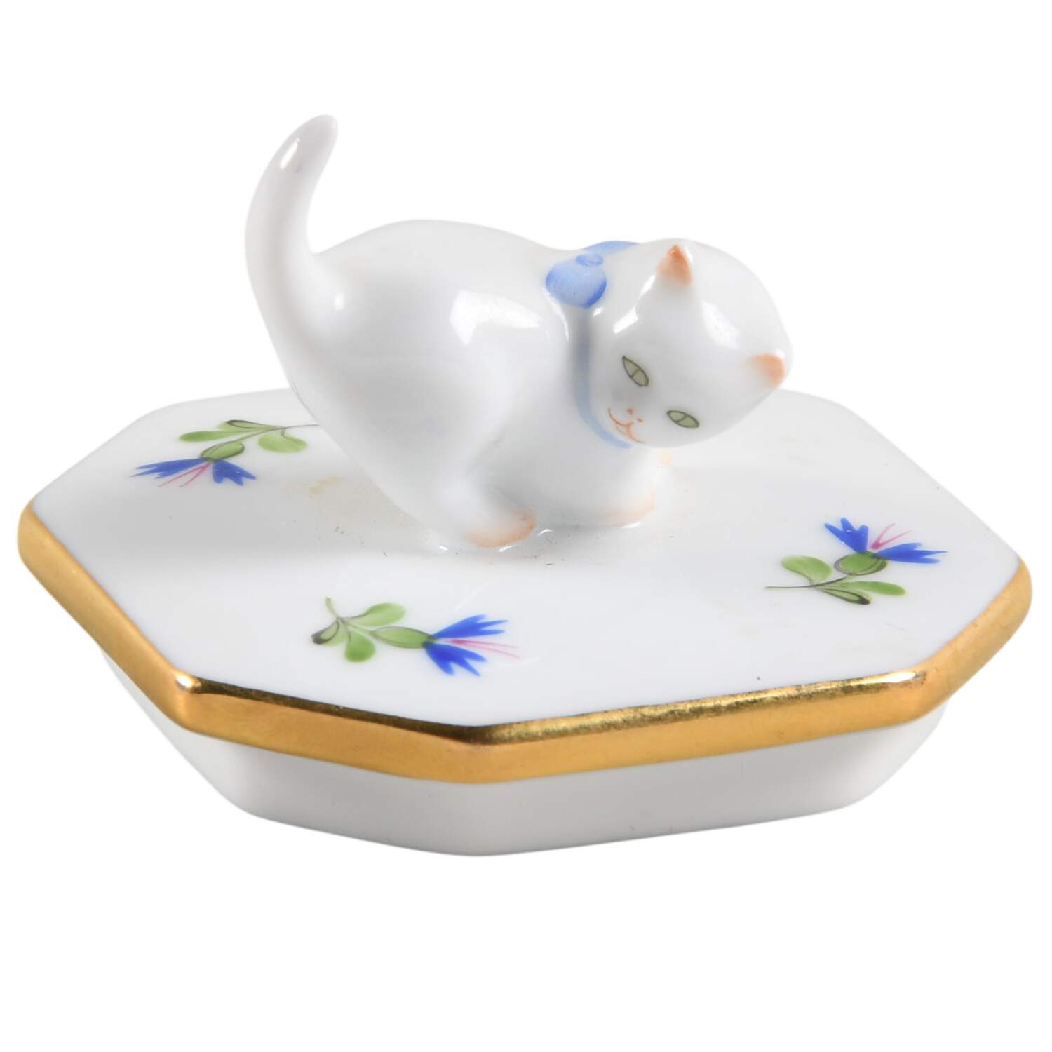 Blue Garland (PBG) Lid for Trinket Box with Cat Lid by Herend-1