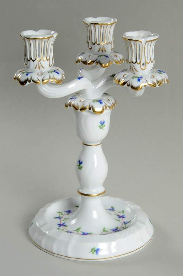 Blue Garland (PBG) Three Light Candlestick by Herend-1
