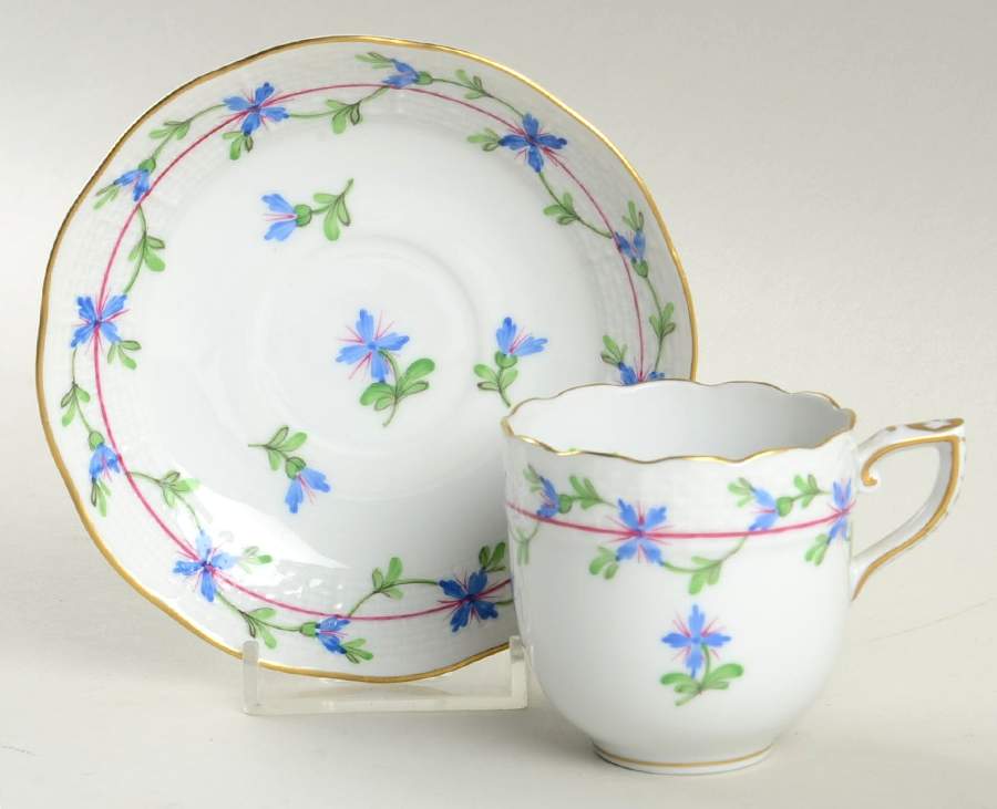 Blue Garland (PBG) Flat Demitasse Cup & Saucer Set by Herend-1