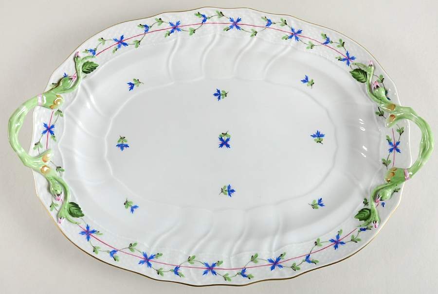 Blue Garland (PBG) 15" Oval Handled Platter by Herend-1