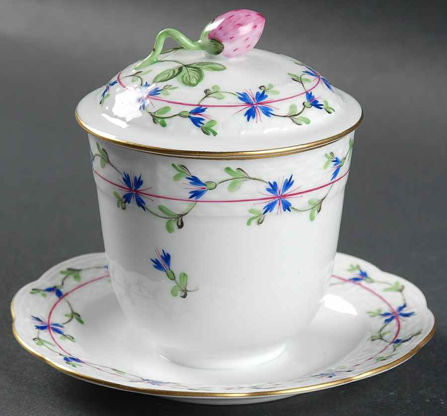Blue Garland (PBG) Jam/Jelly & Lid w/Attached Underplate by Herend-1