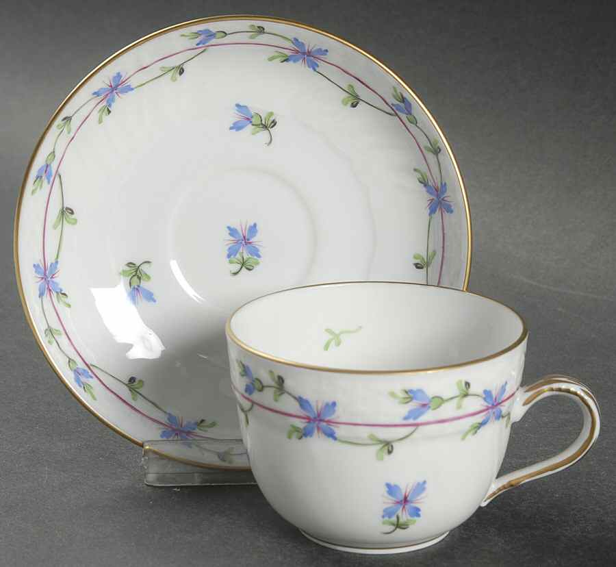 Blue Garland (PBG) Flat Demitasse Cup & Saucer Set by Herend-1