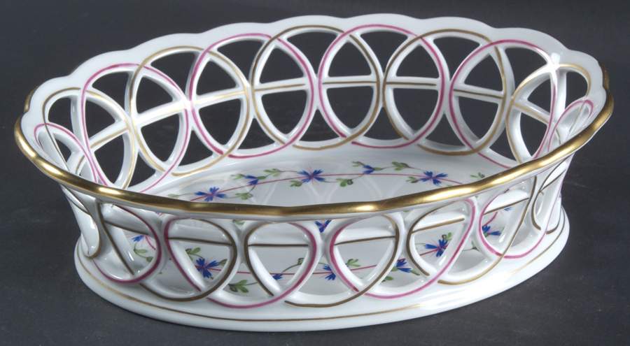 Blue Garland (PBG) 8" Oval Open Weave Basket by Herend-1