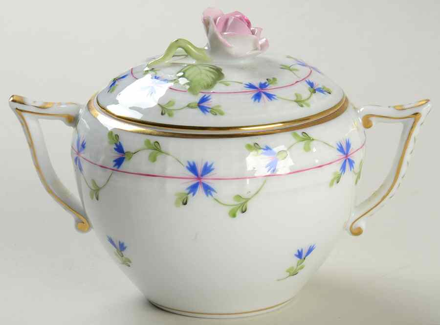Blue Garland (PBG) Sugar Bowl & Lid by Herend-1