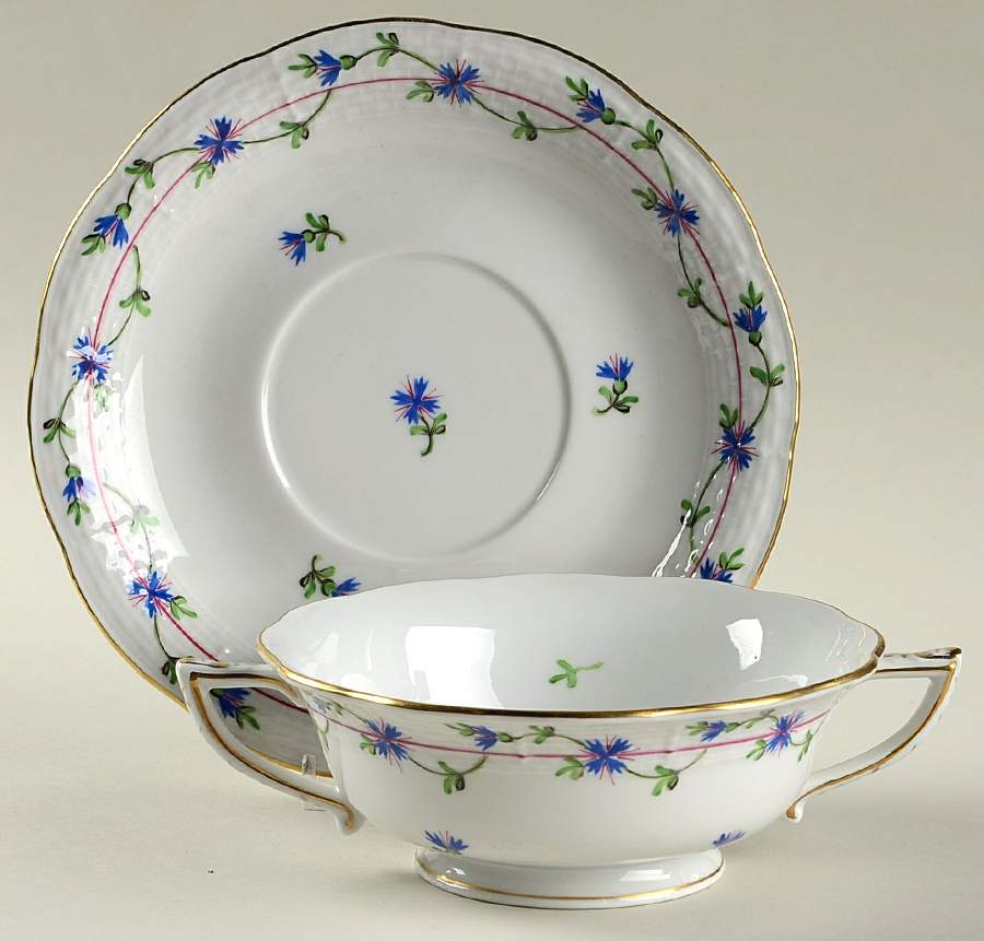 Blue Garland (PBG) Footed Cream Soup Bowl & Saucer Set by Herend-1