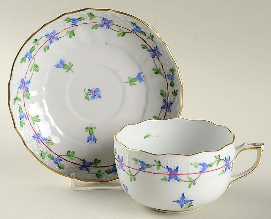 Blue Garland (PBG) Footed Cup & Saucer Set by Herend-1