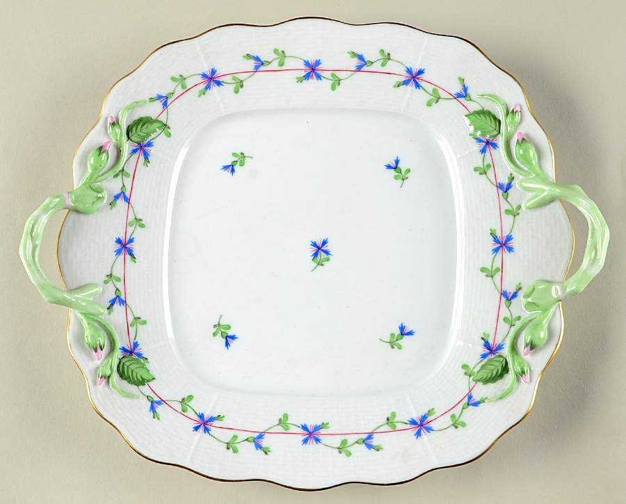 Blue Garland (PBG) Square Handled Cake Plate by Herend-1