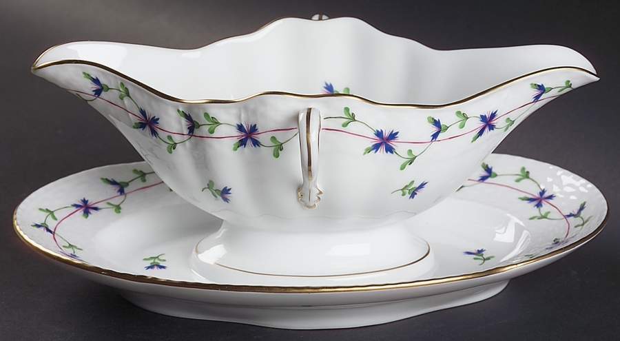 Blue Garland (PBG) Gravy Boat with Attached Underplate by Herend-1