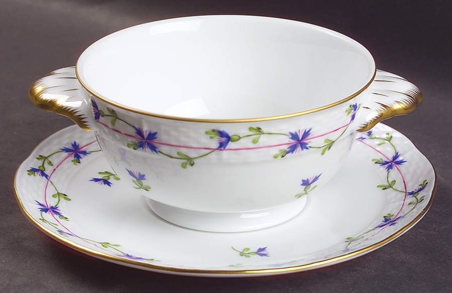 Blue Garland (PBG) Footed Cream Soup Bowl & Saucer Set by Herend-1