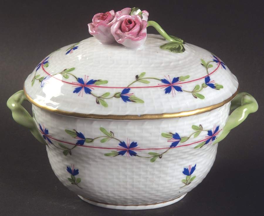 Blue Garland (PBG) 4" Oval Bon Bon & Lid by Herend-1