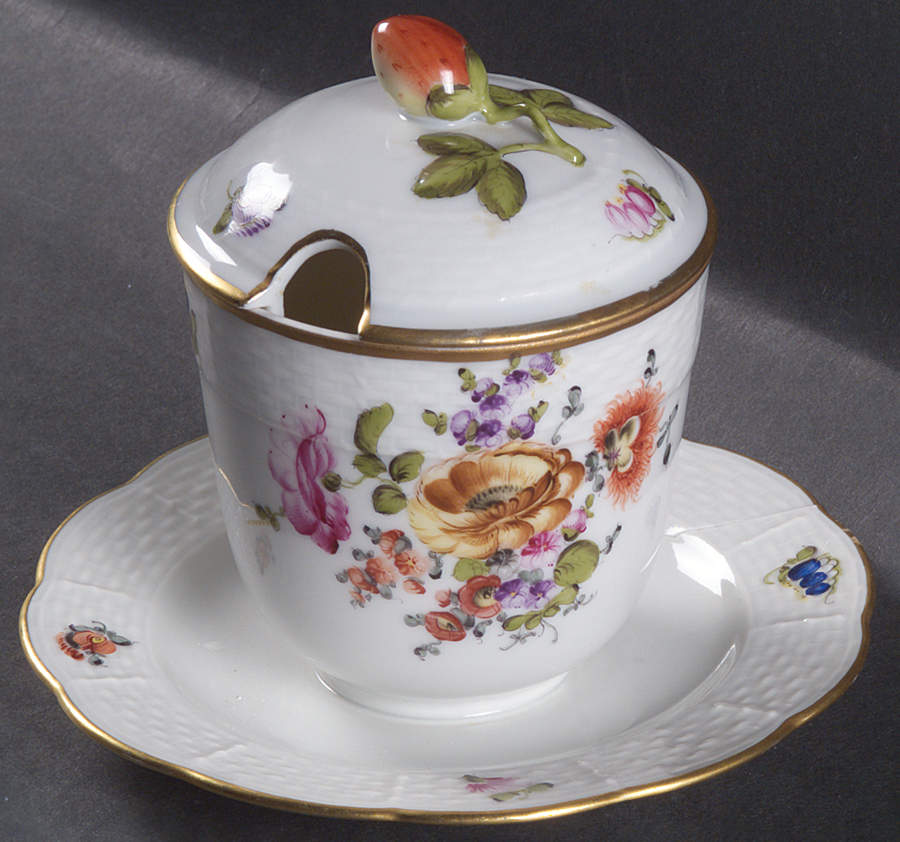 Bouquet of Flowers (BHR) Jam/Jelly & Lid w/Attached Underplate by Herend-1