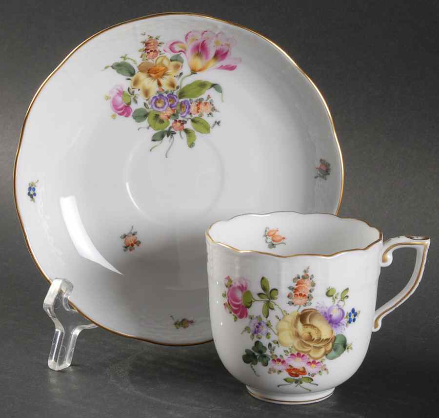 Bouquet of Flowers (BHR) Chocolate Cup & Saucer Set by Herend-1