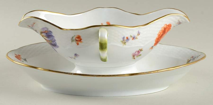 Bouquet of Flowers (BHR) Gravy Boat with Attached Underplate by Herend-1