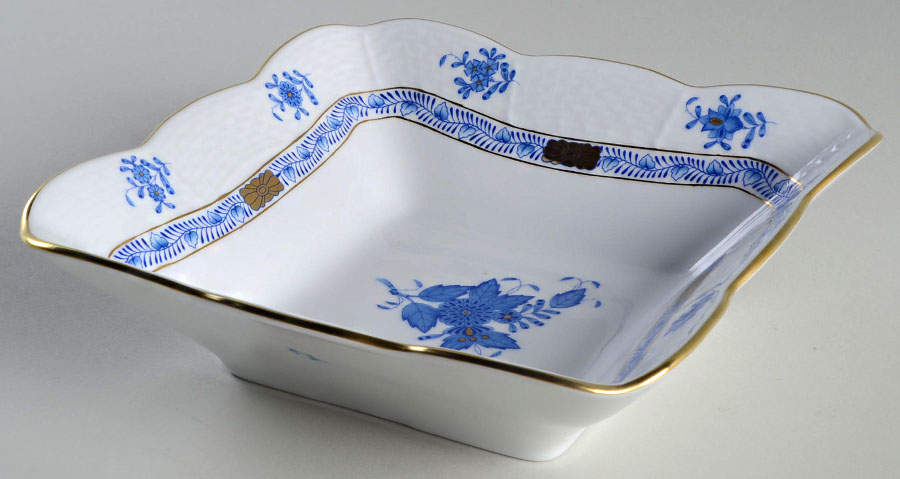 Chinese Bouquet Blue (AB) 6" Square Vegetable Bowl by Herend-1
