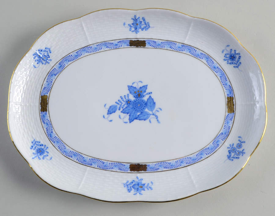 Chinese Bouquet Blue (AB) 10" Oval Tray by Herend-1