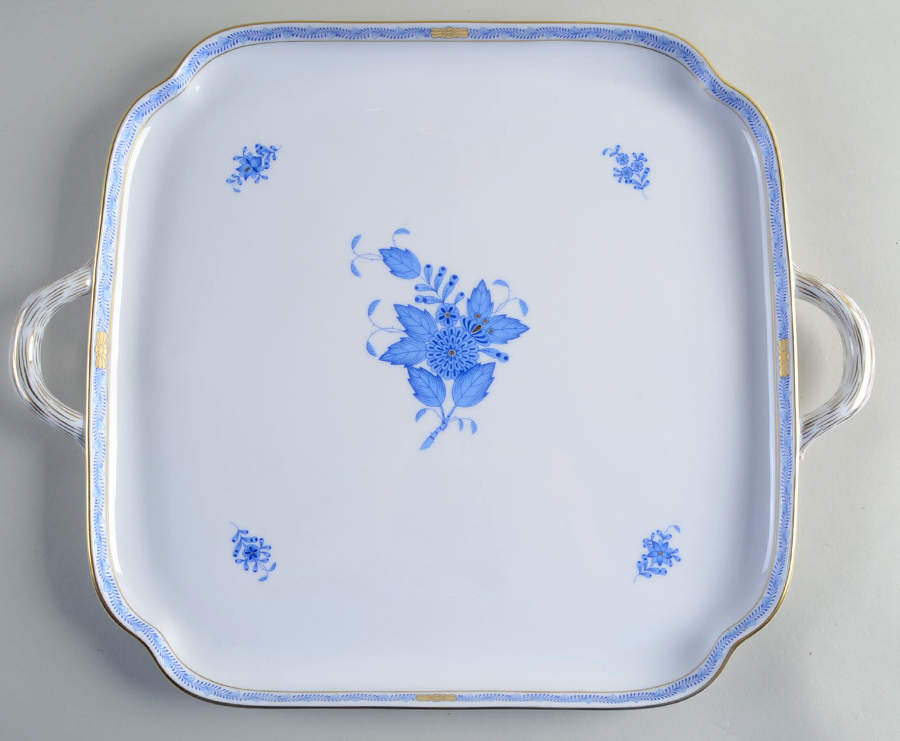 Chinese Bouquet Blue (AB) 12" Handled Square Tray by Herend-1