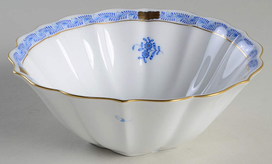 Chinese Bouquet Blue (AB) 6" Round Fluted Bowl by Herend-1