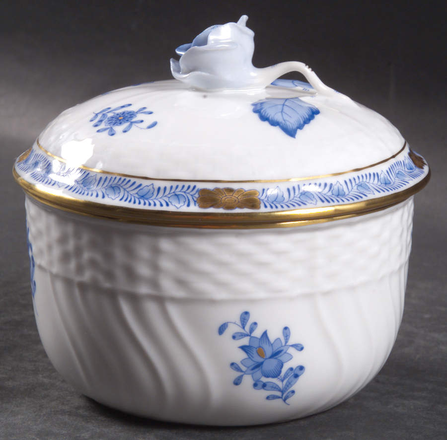 Chinese Bouquet Blue (AB) Sugar Bowl & Lid by Herend-1
