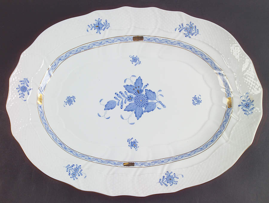 Chinese Bouquet Blue (AB) 16" Oval Serving Platter by Herend-1