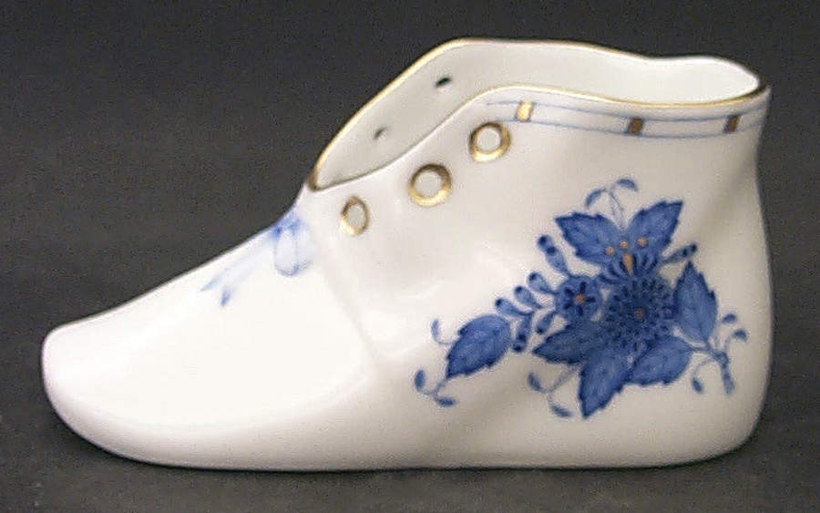 Chinese Bouquet Blue (AB) Baby Shoe by Herend-1