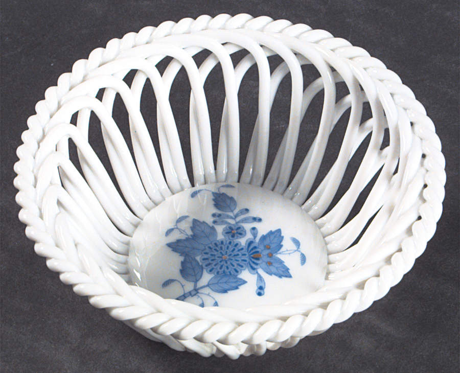 Chinese Bouquet Blue (AB) Open Weave Basket by Herend-1