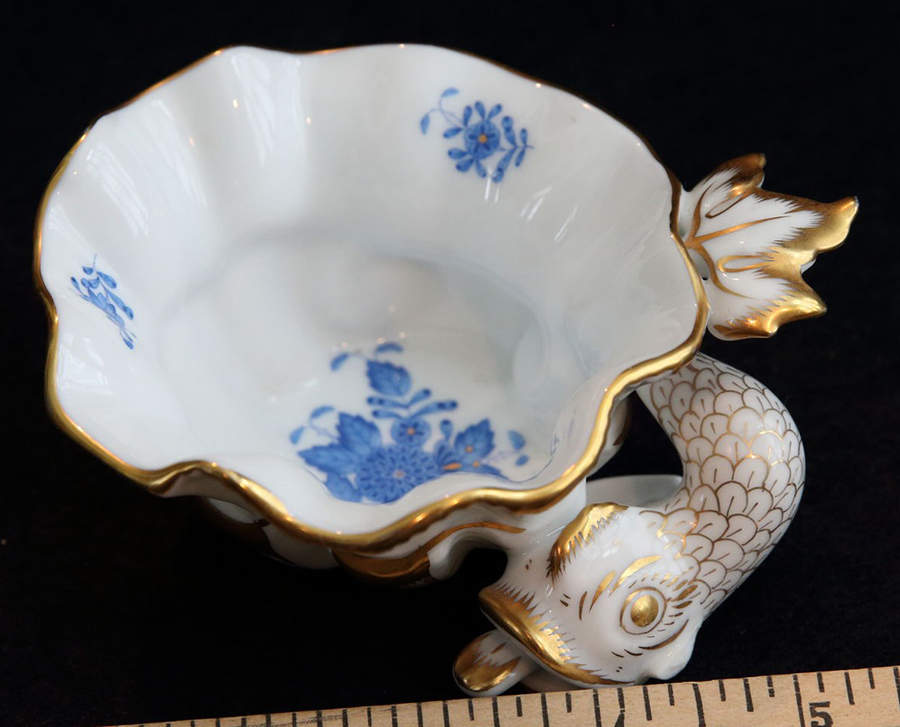 Chinese Bouquet Blue (AB) Master Salt Dip with Dolphin by Herend-1
