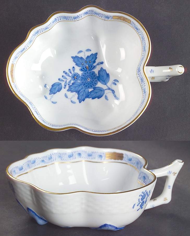 Chinese Bouquet Blue (AB) Medium Leaf Dish by Herend-1