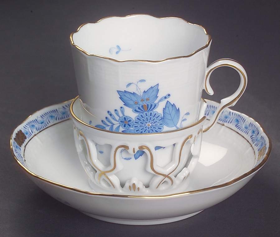 Chinese Bouquet Blue (AB) Trembleuse Cup & Saucer Set by Herend-1