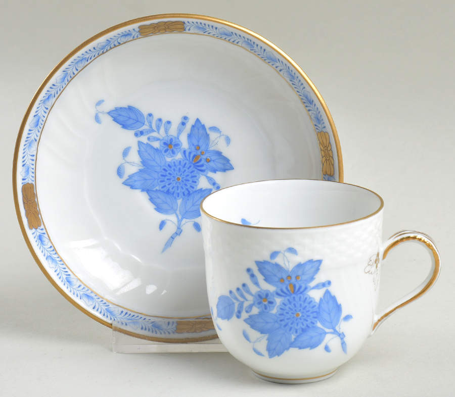 Chinese Bouquet Blue (AB) Flat Demitasse Cup & Saucer Set by Herend-1