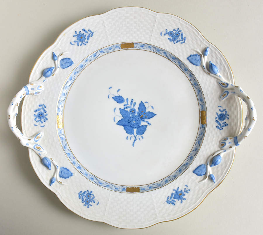 Chinese Bouquet Blue (AB) 11" Handled Chop Plate (Round Platter) by Herend-1