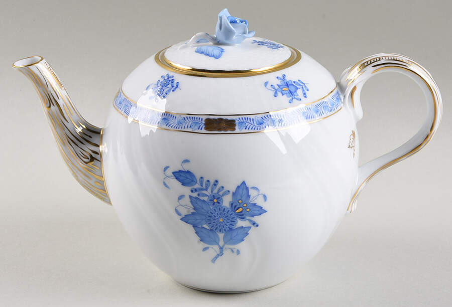 Chinese Bouquet Blue (AB) Mini Teapot & Lid by Herend-1
