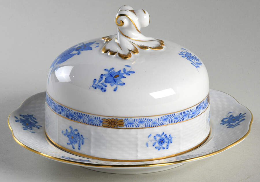Chinese Bouquet Blue (AB) Round Covered Butter by Herend-1