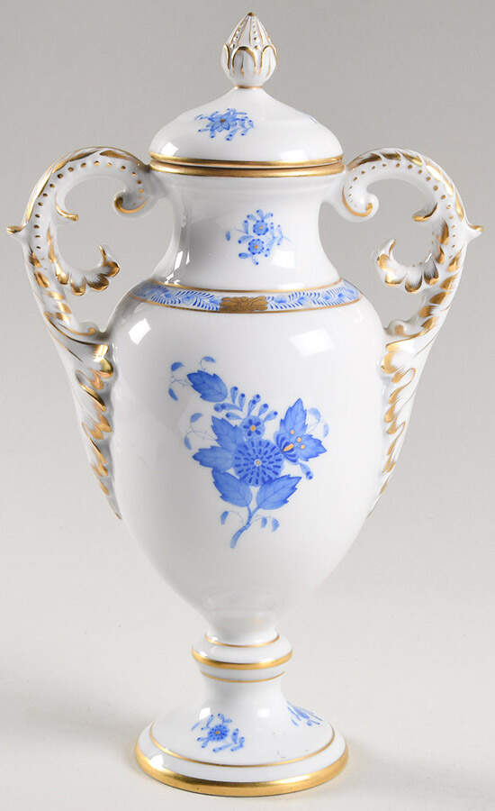 Chinese Bouquet Blue (AB) Footed Urn with Lid by Herend-1