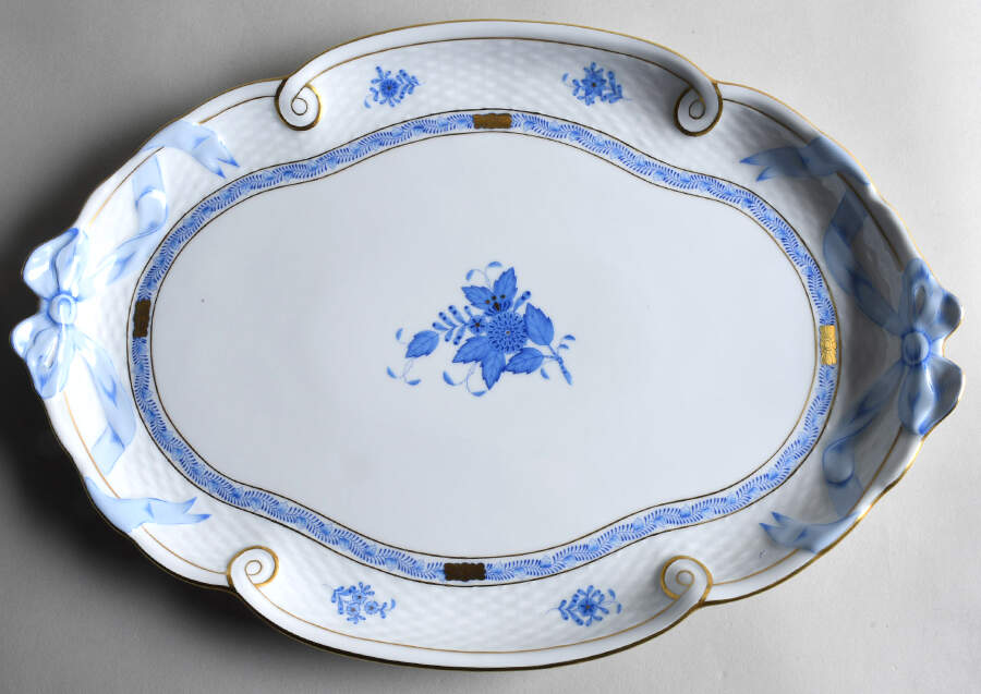 Chinese Bouquet Blue (AB) 15" Oval Tray by Herend-1