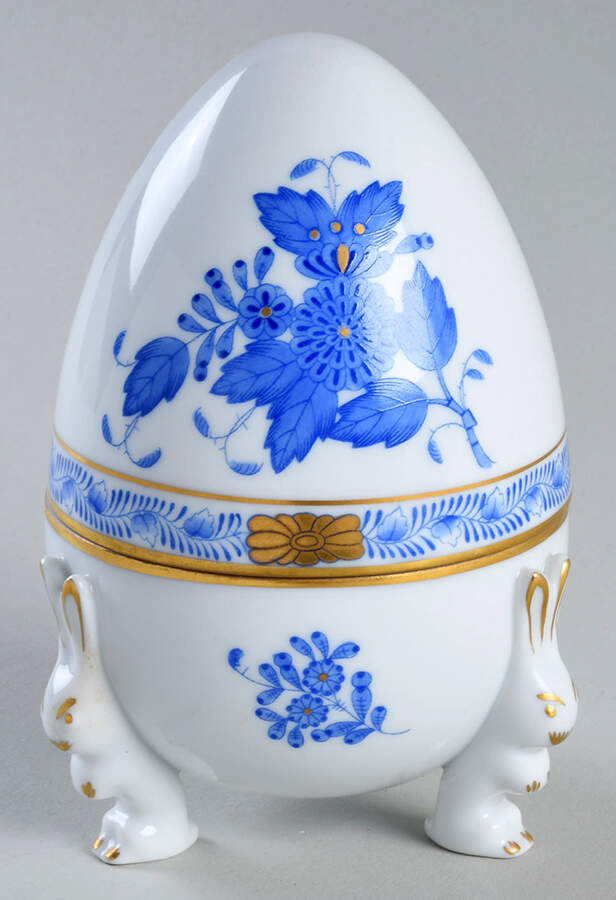 Chinese Bouquet Blue (AB) Large Egg Box & Lid by Herend-1
