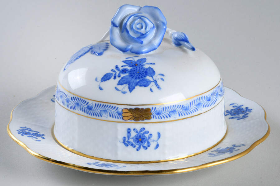 Chinese Bouquet Blue (AB) Round Covered Butter by Herend-1