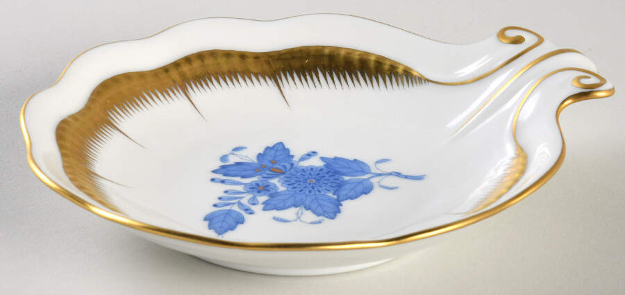 Chinese Bouquet Blue (AB) Shell Shaped Bowl by Herend-1