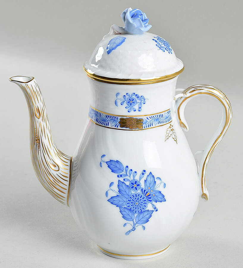 Chinese Bouquet Blue (AB) Mini Coffee Pot & Lid by Herend-1