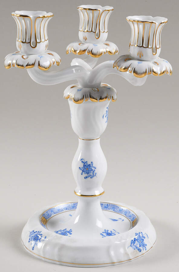 Chinese Bouquet Blue (AB) Three Light Candlestick by Herend-1