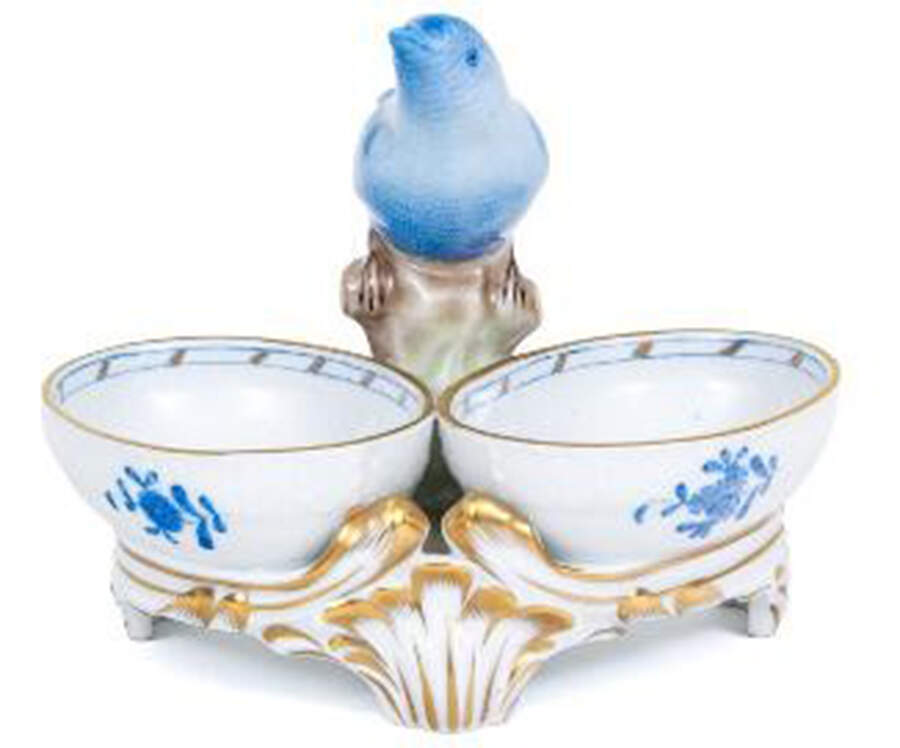 Chinese Bouquet Blue (AB) Double Salt Dip by Herend-1