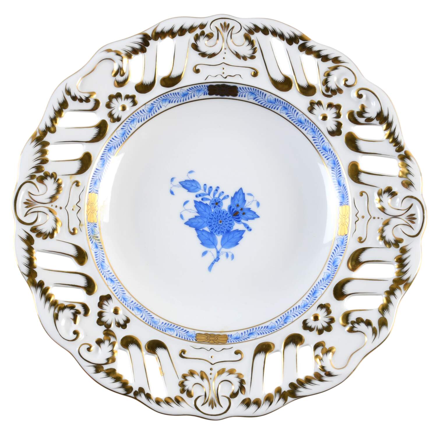 Chinese Bouquet Blue (AB) 9" Pierced Plate by Herend-1