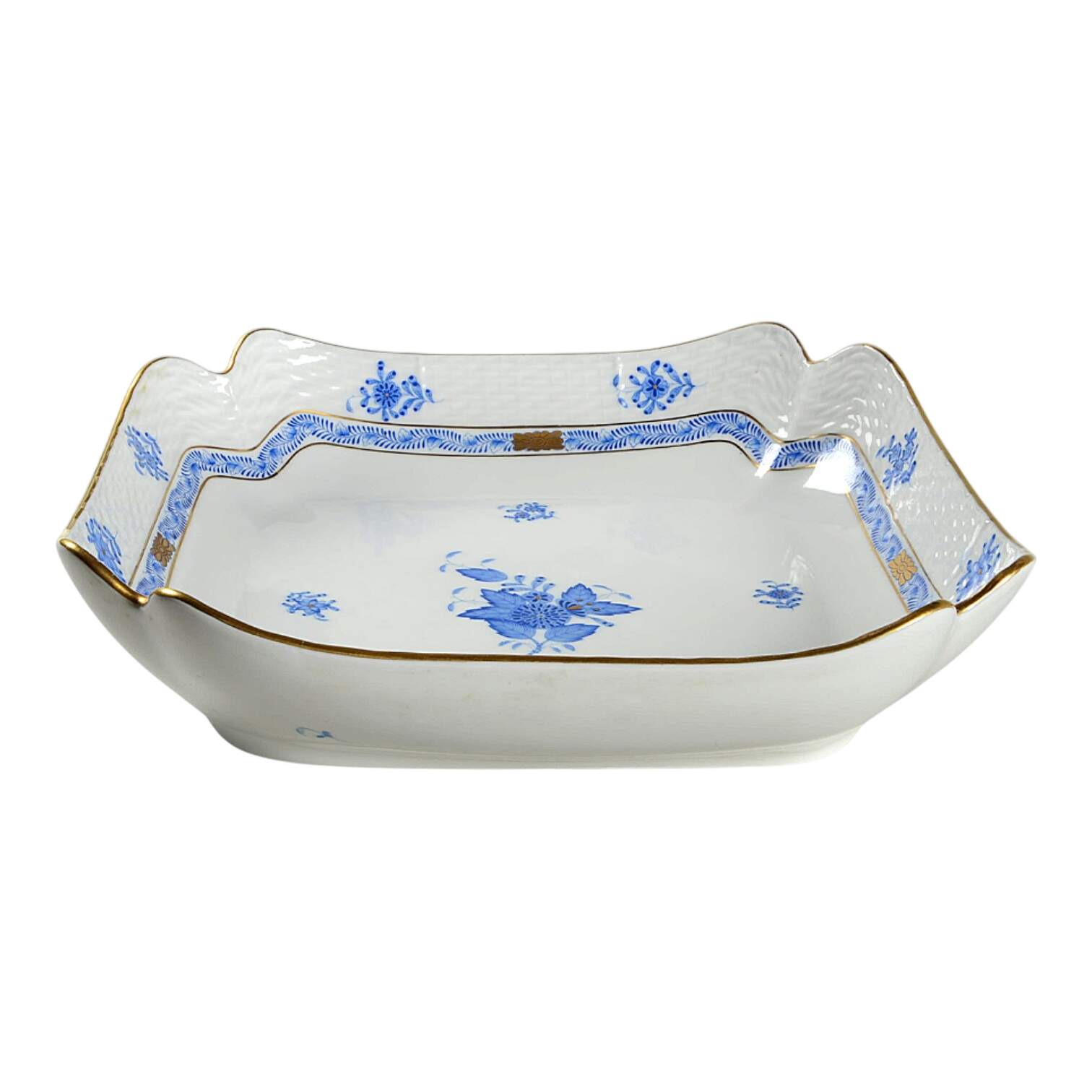 Chinese Bouquet Blue (AB) 10" Square Large Fruit Bowl by Herend-1