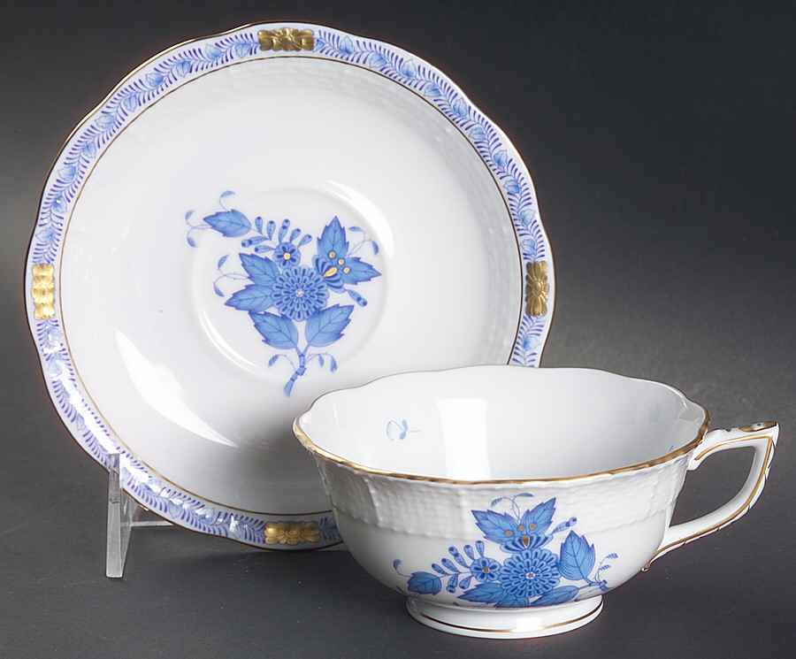 Chinese Bouquet Blue (AB) Footed Cup & Saucer Set by Herend-1