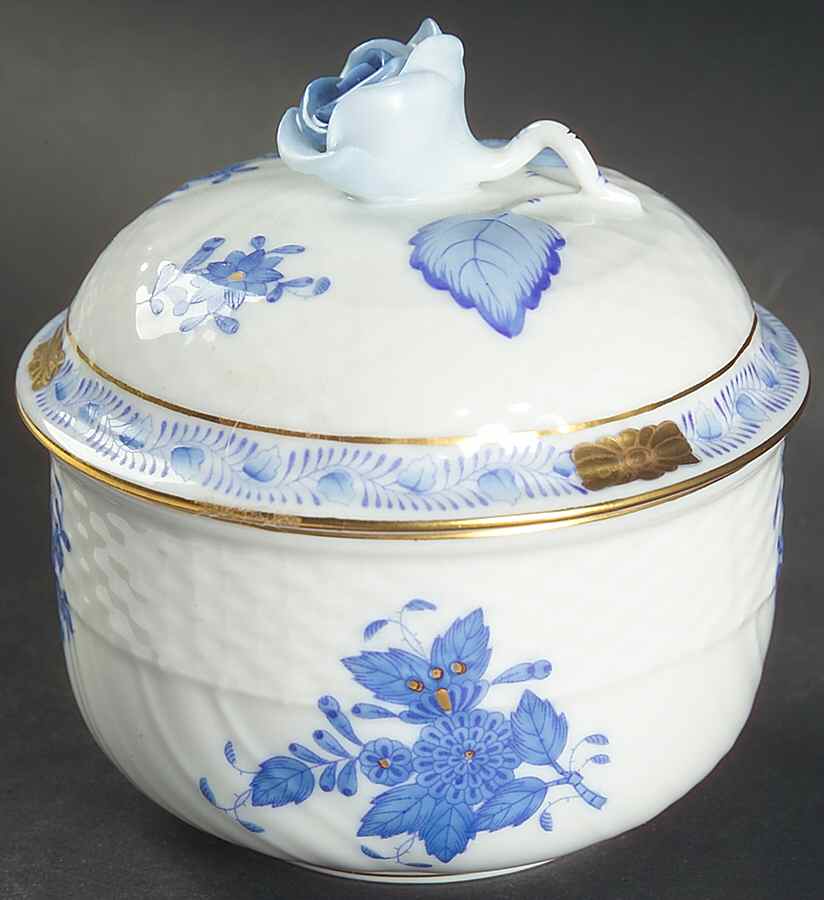 Chinese Bouquet Blue (AB) Sugar Bowl & Lid by Herend-1