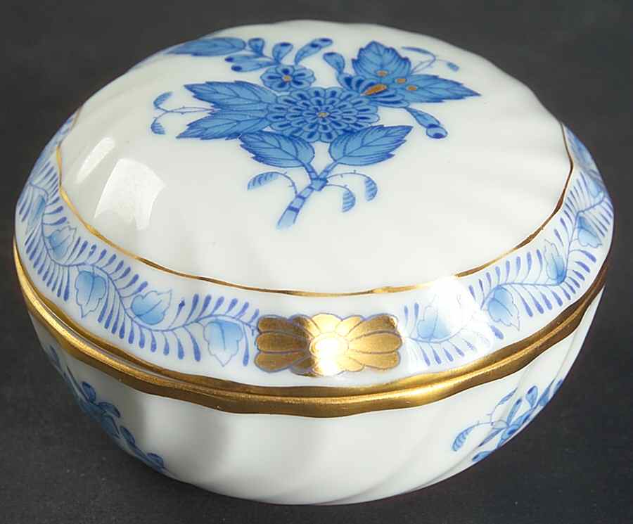 Chinese Bouquet Blue (AB) Ring Box & Lid by Herend-1