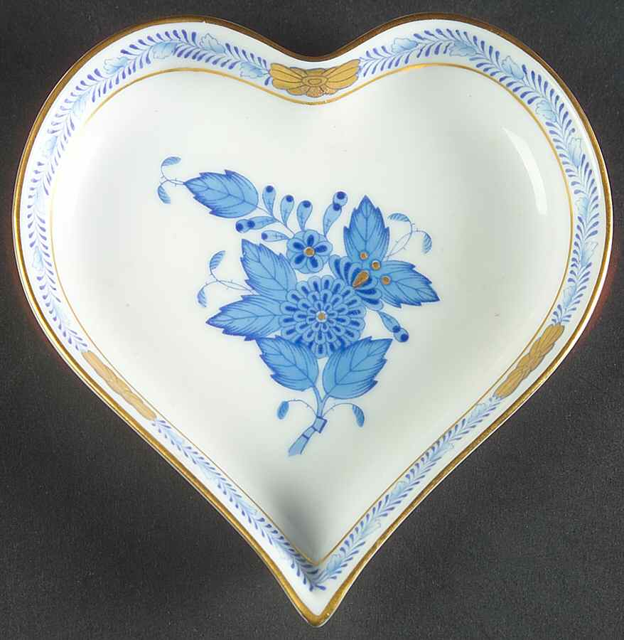 Chinese Bouquet Blue (AB) Heart Shaped Tray by Herend-1